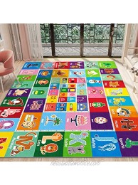PartyKindom Kids Play Rug Mat Playmat with Non-Slip Design Playtime Collection ABC Shape Season Month Opposite and Animal Educational Area Rug for Children Kids Bedroom Playroom 78.7 x 59 inch