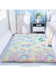 Quenlife Super Soft Colorful Rainbow Area Rugs for Girls Room Kids Children Play Room Cute Plush Carpet for Bedroom Nursery Classroom Living Room College Dorm 3 x 5 Feet