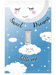 Sweet Dream Baby Nursery Room Light Switch Wall Plate Cover Decorative Kids Bedroom Decor Moon & Stars Clouds Toddler Playroom Baby Shower Gift Blue