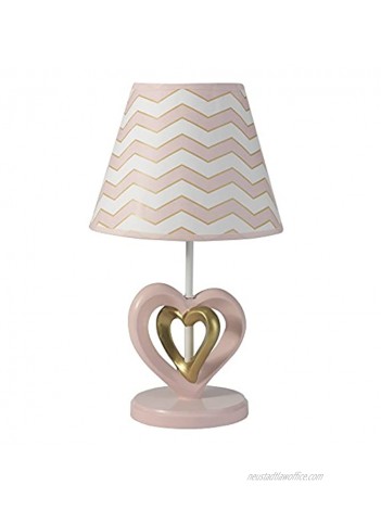 Lambs & Ivy Baby Love Lamp with Shade & Bulb Pink Gold White Heart and Chevron