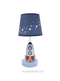 Lambs & Ivy Milky Way Blue Silver Rocket Ship Nursery Lamp with Shade & Bulb