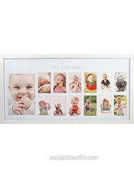 Baby's First Year Frame in Elegant White Natural Wood My First Year Baby Picture Frame for Photo Memories White