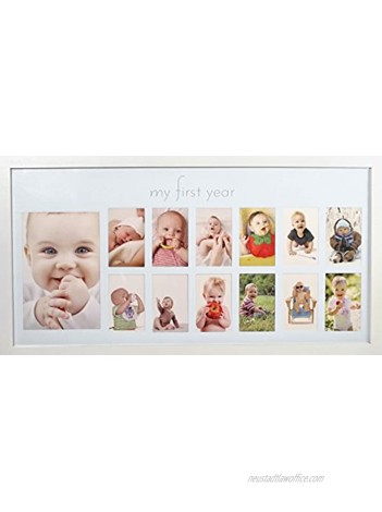 Baby's First Year Frame in Elegant White Natural Wood My First Year Baby Picture Frame for Photo Memories White