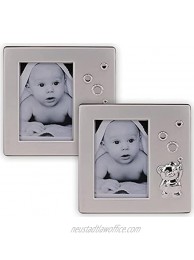 Embossed Metal Silver Baby And Child Photo Frame Set of 2 Sweet Little Bear With Balloon Hold Photo 7 x 10 cm