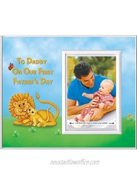 Fathers Day Picture Frame |to Daddy on Our First Fathers Day Picture Frame | 1st Fathers Day Keepsake Photo Frame | Perfect for Dad's Desk Sized 8.25 x 5 in | Holds 3.5 x 5 | Colorful Lion & Baby
