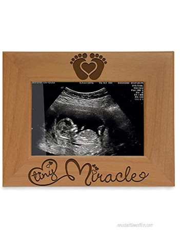 KATE POSH Tiny Miracle Engraved Natural Wood Picture Frame New Baby New Dad & Mom Parents Gifts Ultrasound Sonogram Baby Gift Pregnancy Gift Baby Announcement Photo Frame