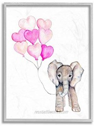 Stupell Industries Baby Elephant with Pink Heart Balloons Grey Framed Wall Art 16 x 20 Design by Artist Daphne Polselli