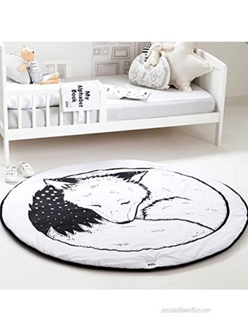 HILTOW Round Rugs Baby Rug Nursery Rugs Cute Fox Design Home Decoration Area Rugs Bedroom Living Room Carpet Mat Baby Crawling Mats Kids Play Mat Machine Washable Rugs Whilte,Diameter : 39 inches