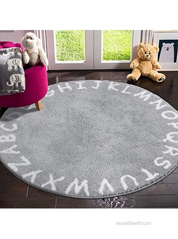 LIVEBOX ABC Kids Play Mat Alphabet 4ft Round Area Rugs Soft Plush Educational Learning & Game Baby Crawling Mat Non-Slip Tufted Throw Carpet for Nursery Decor Bedroom Best Shower GiftGray