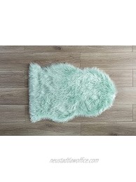 Machine Washable Faux Sheepskin Mint Rug 2' x 3' Soft and Silky Perfect for Baby's Room Nursery playroom Pelt Small Mint