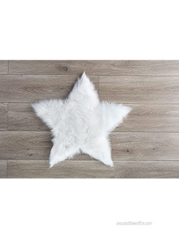 Machine Washable Faux Sheepskin White Star Rug 2' x 2' Soft and Silky Perfect for Baby's Room Nursery playroom Star Small White