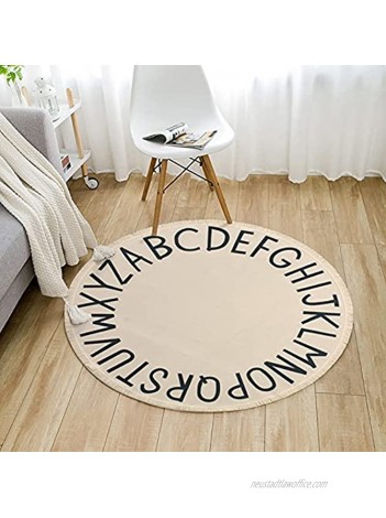 USTIDE ABC Kids Rug Round Educational Alphabet Play Mat Cotton Large Activity Floor Rug Non-Slip Crawling Mat for Children Toddlers Bedroom Classroom Washable 47Inch,Beige