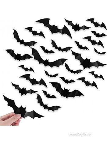 148 Pieces Multiple Sizes Halloween Bats Sticker Black 3D Bats Wall Decals Halloween PVC 3D Bat Decorations Halloween Party Supplies Home Window Bathroom Indoor Decors DIY