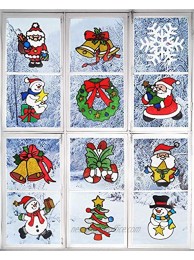 Benvo 12 Pack Christmas Decorations Holiday Window Clings Stickers Include Cute Santa Claus Snowman Christmas Tree Bells Snowflake Candy Cane for Window Decor Xmas Festive Decorations
