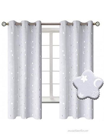 BGment Moon and Stars Blackout Curtains for Kids Bedroom Grommet Thermal Insulated Room Darkening Printed Nursery Curtains 2 Panels of 42 x 63 Inch Greyish White