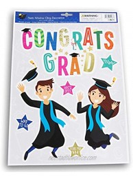 Graduation Party Static Window Cling Set ''Congrats Grad'' with Boy and Girl 8 Piece
