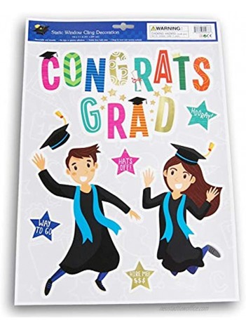 Graduation Party Static Window Cling Set ''Congrats Grad'' with Boy and Girl 8 Piece