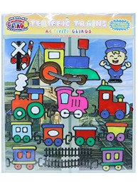 JesPlay Terrific Trains Flexible Gel Clings – Reusable Window Clings for Kids and Adults Incredible Gel Decals of Trains Tracks Boxcars Engines Engineers Signs Crossing and More