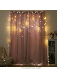 NICETOWN Pink Curtains for Girls Bedroom Kids Room Moon and Star Hollow Out Blackout Curtains for Nursery Double-Layer Grommet Window Drapes for Christmas Decor 52" W by 84" L Set of 2