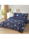 3 Pcs Lightweight Space Quilts Full Queen Size Kids Moon Star Galaxy Bedding Spaceship UFO Boys Bedspread Summer Constellation Coverlet Bed Cover Set for Teens