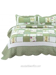 Bedsure 3-Piece Printed Quilt Set King Size 106x96 inches Green Ruffle Lightweight Coverlet Design for Spring and Summer 1 Quilt and 2 Pillow Shams