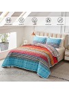 FlySheep 3-Piece Boho Colorful King Quilt Set Bohemian Blue n Red Striped Summer Lightweight Bedspread Coverlet Brushed Microfiber for All Season 104x90 inches