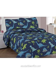 Goldenlinens Full Size 3 Pieces Printed Kids Bedspread Coverlet Sets Quilt Set Full Dinosaur