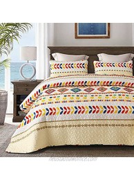 Whale Flotilla 2-Piece Microfiber Twin Size Quilt Set with Pillowcase Lightweight Soft Kids Bedding Set Bedspreads Coverlet with Geometric Boho Striped Pattern Yellow