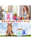6 Pieces Easter Bunny Basket Bags Fluffy Tails Printed Rabbit Toys Bucket Totes for Kids Canvas Carrying and Eggs Hunt Bags