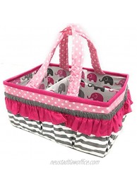 Bacati Elephants Girls Nursery Fabric Storage Caddy with Handles Pink Grey