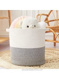 Caozichun Cotton Rope Storage Basket Woven Basket with Handles Blanket Basket in Living Room for Toys and Clothes Laundry Basket Storage White and Grey 15 × 12 × 16 inch