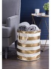 DII Woven Paper Collapsible Laundry Hamper Storage Basket 20x15x15 Round Gold Stripe