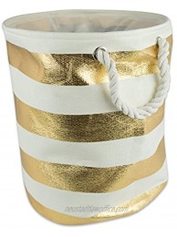 DII Woven Paper Collapsible Laundry Hamper Storage Basket 20x15x15 Round Gold Stripe