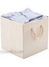 EZOWare Set of 2 Foldable Bamboo Fabric Storage Bin with Cotton Rope Handle Collapsible Resistant Basket Box Organizer for Shelves Closet and More – Beige 13x13x13inch