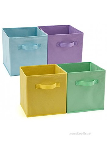 EZOWare Set of 4 Foldable Fabric Basket Bins Collapsible Storage Organizer Cube 10.5 x 10.5 x 11 inch for Nursery Playroom Kids Living Room Assorted Color