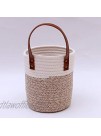 FENG@YE 2 Pack Cotton Rope Woven Hanging Basket 6.7"x7.9" Leather Handles Hanging Woven Wall Basket Set of 2 Small Mounted Farmhouse Flower Plants BasketsWhite Brown