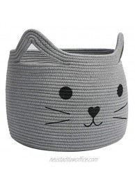 HiChen Large Woven Cotton Rope Storage Basket Laundry Basket Organizer for Towels Blanket Toys Clothes Gifts | Pet Gift Basket for Cat Dog 15.7" L×11.8" H Gray