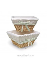 Natural Wicker Nursery Baskets with White Liners and Four Ribbons Set of 2