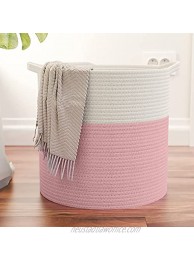 Organizix Large Round Cotton Rope Storage Basket Bin Organizer Laundry Hamper with Handles 16 x 16 x 15 Large Blanket Woven Toy Basket for Baby Nursery Pink
