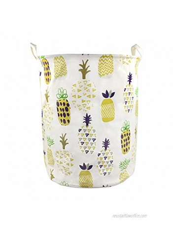 Orino 19 x 16.5 Inches Extra Large Canvas Fabric Folding Storage bin with Handle Waterproof Home Decor Laundry Hamper Organize Pineapple Storage Baskets for Dirty Clothes Toy Yellow
