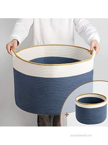 SURJION 2pc XXXL Large Laundry Basket Rope Basket Large Storage Basket with Handles,100% Natural Cotton Laundry Basket for Toys Throws Pillows,and Towels