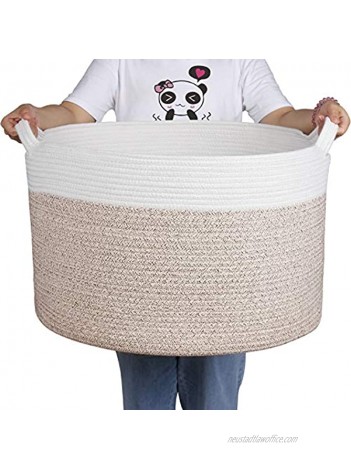 Zilink Extra Large Blanket Basket for Living Room 21.7" x 13.8" Decorative Woven Baskets for Storage Comforter Cotton Rope Basket with Handles for Blankets Toys Laundry Organizer