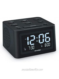 REACHER R3 Dual Alarm Clock and White Noise Machine with Adjustable Volume 6 Wake Up Sounds 12 Soothing Sounds for Sleeping Auto-Off Timer USB Charger Battery Backup  0-100% Dimmer for Bedroom