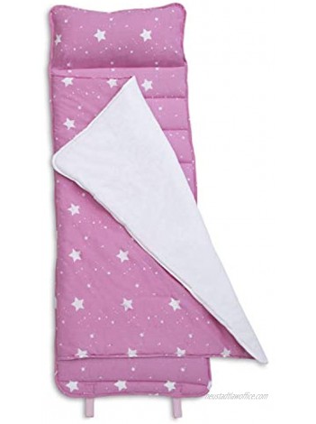 Delta Children Nap Mat with Included Pillow and Blanket for Toddlers and Kids; Features Carry Handle with Strap Closure and Name Tag; Rollup Design is Ideal for Preschool and Daycare Blushing Stars