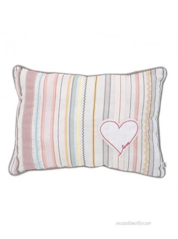 ED Ellen DeGeneres Cotton Tail Soft 100% Cotton Multi Color Ribbon Stripe with Heart Applique Decorative Pillow Rose Ivory Aqua Coral