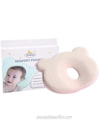 Hidetex Baby Pillow Preventing Flat Head Syndrome Plagiocephaly for Your Newborn Baby，Made of Memory Foam Head- Shaping Pillow and Neck Support 0-12 MonthsPink