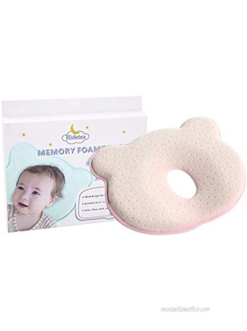 Hidetex Baby Pillow Preventing Flat Head Syndrome Plagiocephaly for Your Newborn Baby，Made of Memory Foam Head- Shaping Pillow and Neck Support 0-12 MonthsPink