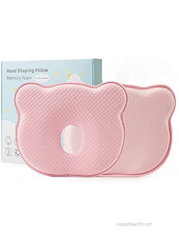 LittleFox Baby Pillow for Newborn Infant Baby Head Shaping Pillow with Pillow Cover Prevent Flat Head with Memory Foam Head and Neck Support Newborn 3D Pillow for 0-12 Months Infant Pink