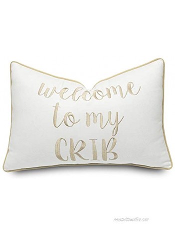 Rudransha Welcome to My Crib Embroidered Lumbar Accent Throw Pillow Cover Nursery Decor 12x18 Ivory-Beige