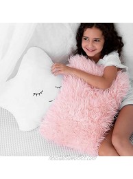 Set of 2 Decorative Pillows for Girls Toddler Kids Room. Star Pillow Fluffy White Embroidered and Furry Pink Faux Fur Pillow. Soft and Plush Girls Pillows – Throw Pillows for Kid’s Bedroom Décor